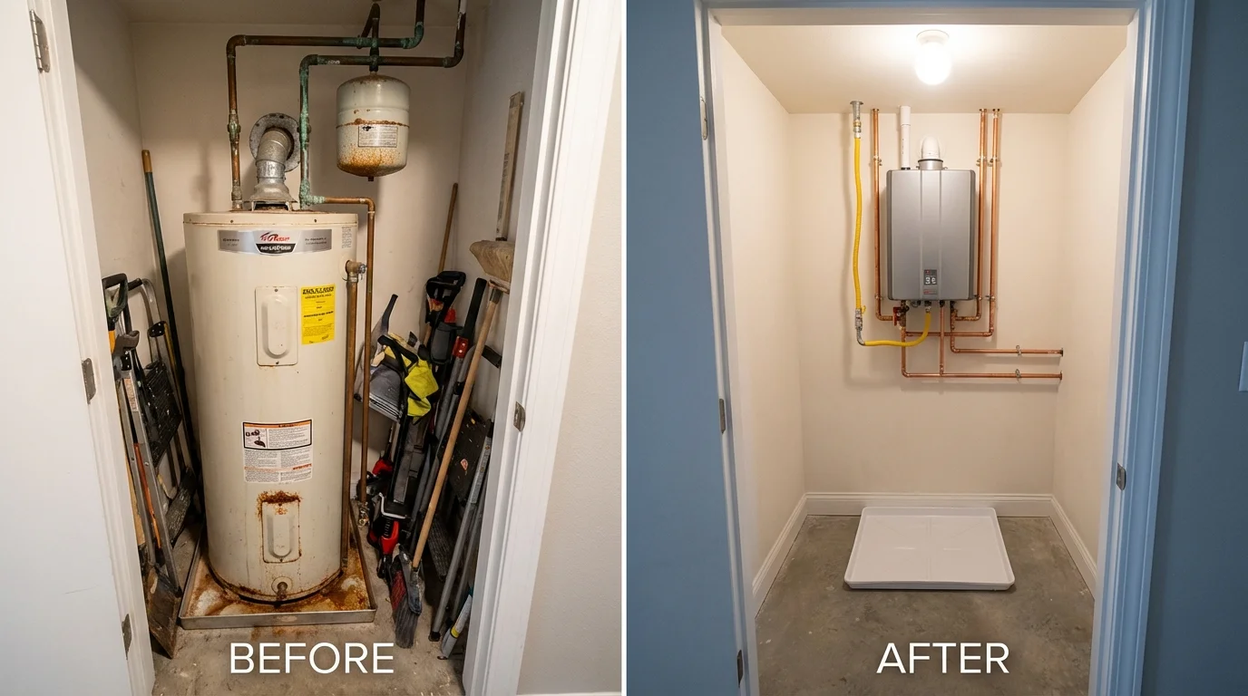 Tank water heater versus wall-mounted tankless unit comparison for White Marsh, MD homeowners