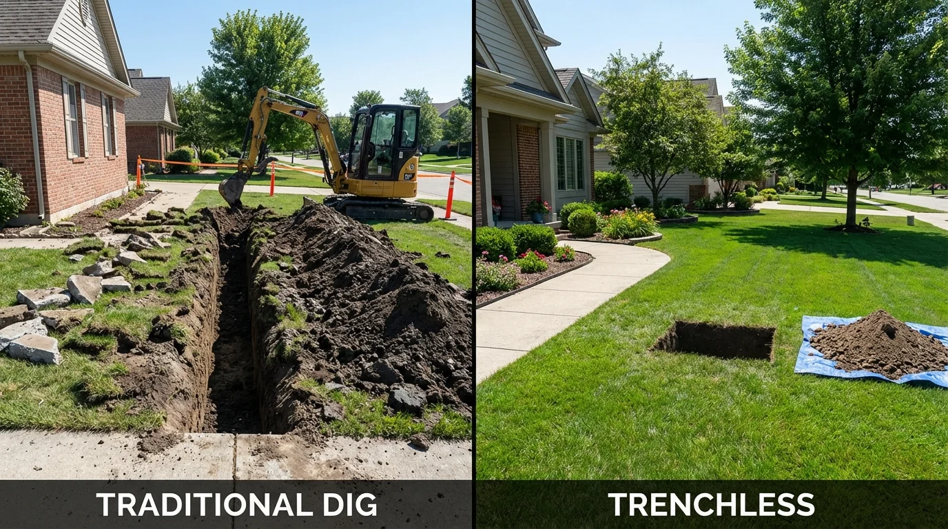 Trenchless sewer repair with minimal yard damage versus traditional excavation in White Marsh, MD